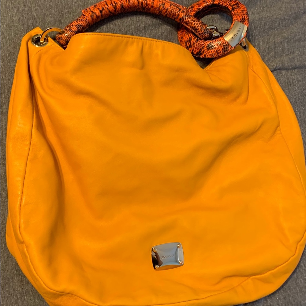 JIMMY CHOO Python-Trimmed Sky Hobo Mango Bag